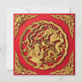 Kinesisk bröllopsinbjudan till Dragon Phoenix Red Inbjudningar