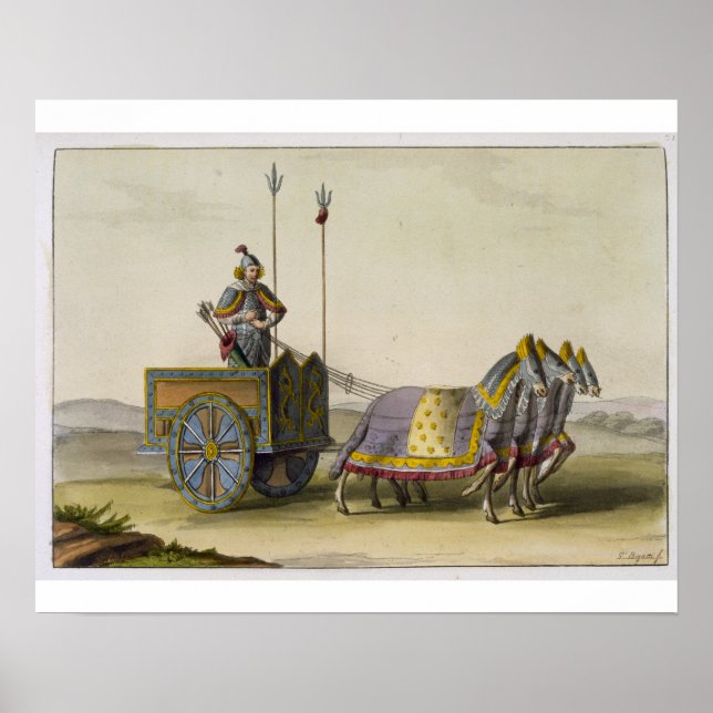 Kinesisk Chariot i Krig från Le Costume Anci Poster (Framsidan)
