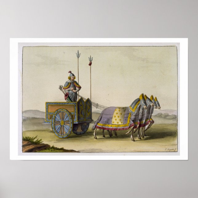 Kinesisk Chariot i Krig från Le Costume Anci Poster (Framsidan)