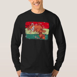 Kinesisk Cherry Blommar Forest Animal Sleeping Red T Shirt
