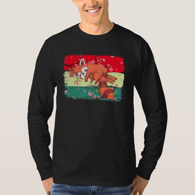 Kinesisk Cherry Blommar Forest Animal Sleeping Red T Shirt (Framsida)
