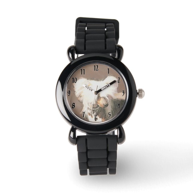 Kinesisk Crested Hairless Målning Original Hundkon Armbandsur (Framsida)