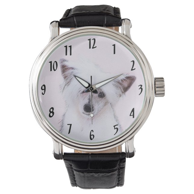 Kinesisk Crested Powderpuff-målning - Hundkonst Armbandsur (Framsida)
