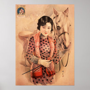 Kinesisk Dam White Horse Cigarettes Old Shanghai Poster