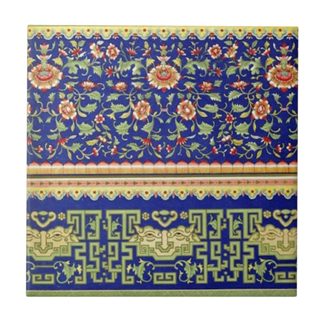 Kinesisk dekorativ konst för vintage kakelplatta (Framsidan)