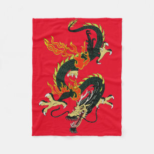 Kinesisk Dragon Black Fleece Blanket