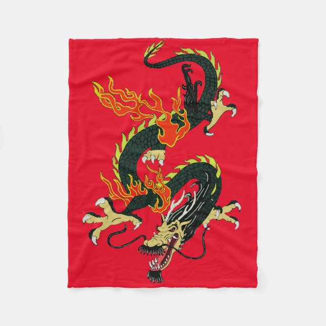 Kinesisk Dragon Black Fleece Blanket (Framsidan)