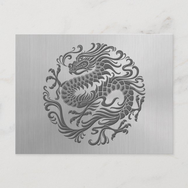 Kinesisk Dragon Circle with Stainless Steel Effect Vykort (Framsida)