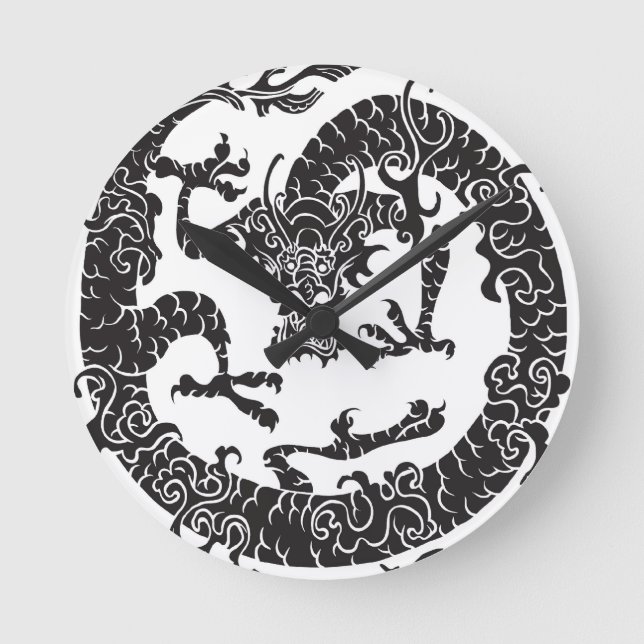 Kinesisk Dragon Clock Rund Klocka (Framsida)