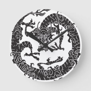 Kinesisk Dragon Clock Rund Klocka