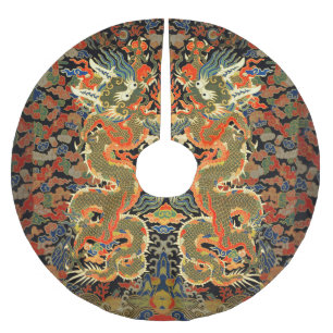 Kinesisk dragon Colorful Art Julgransmatta Borstad Polyester