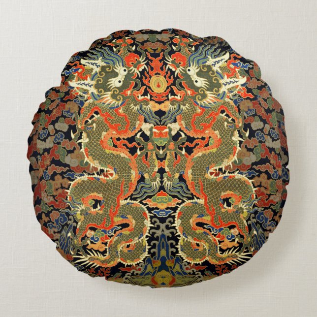 Kinesisk dragon Colorful Art Rund Kudde (Framsidan)