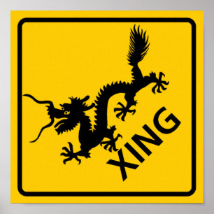 Kinesisk Dragon Crossing Highway-skylt Poster