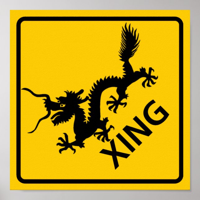 Kinesisk Dragon Crossing Highway-skylt Poster (Framsidan)