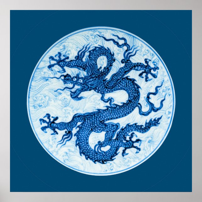 Kinesisk dragon, Indigo Blue and White Poster (Framsidan)