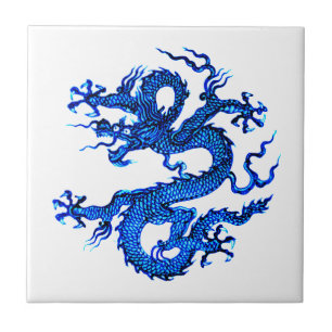 Kinesisk dragon, Indigo Blue Ceramic Tile Kakelplatta