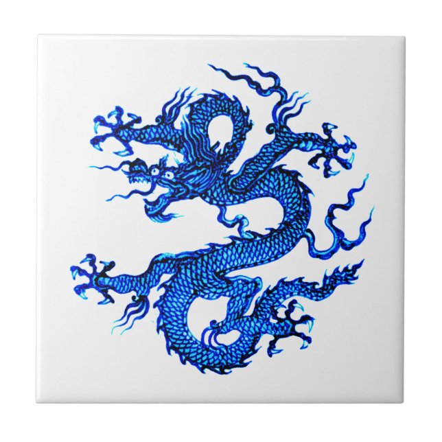 Kinesisk dragon, Indigo Blue Ceramic Tile Kakelplatta (Framsidan)