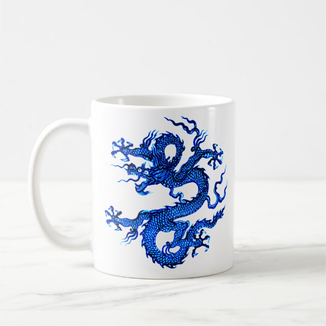 Kinesisk dragon, Indigo Blue Coffee Mugg (Vänster)