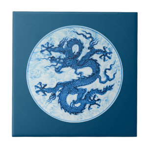 Kinesisk dragon, Indigo Blue och White Ceramic Til Kakelplatta