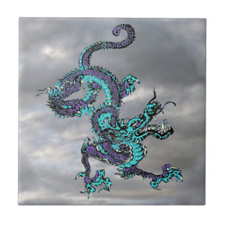 Kinesisk dragon Lila och Blue v16 Kakelplatta