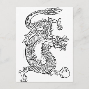 Kinesisk Dragon Line Teckning Sketch Östra Fantasy Vykort