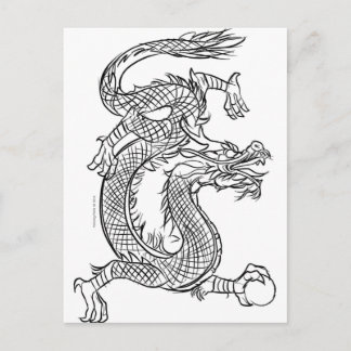 Kinesisk Dragon Line Teckning Sketch Östra Fantasy Vykort
