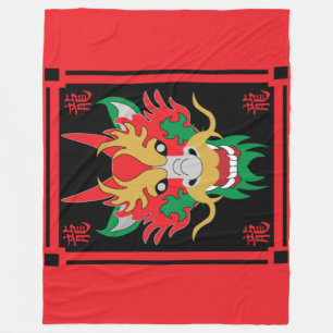 Kinesisk Dragon Mask Asian Art Fleecefilt