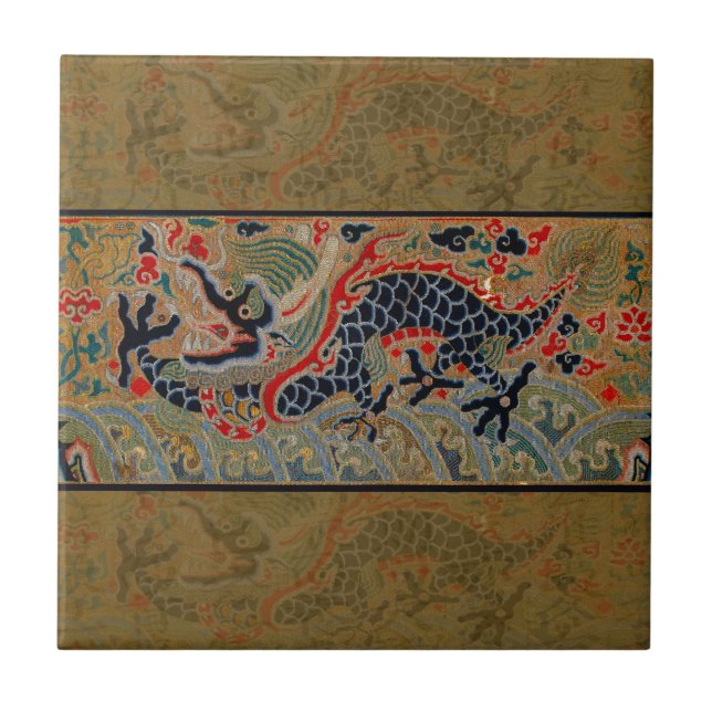 Kinesisk Dragon Symbol Antique Asian Kakelplatta (Framsidan)