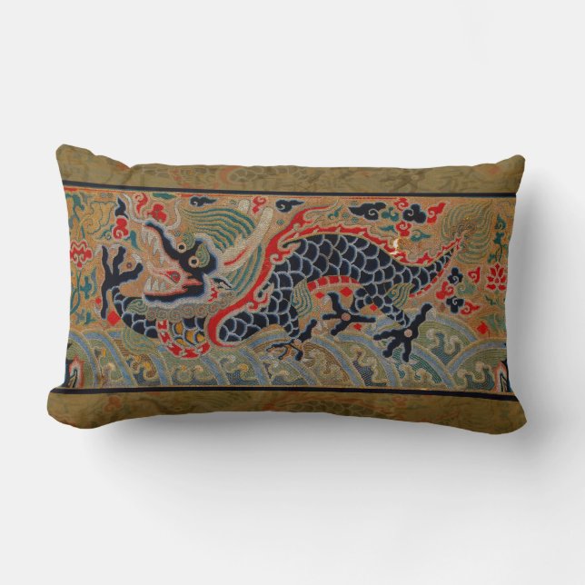 Kinesisk Dragon Symbol Antique Asian Lumbarkudde (Framsida)