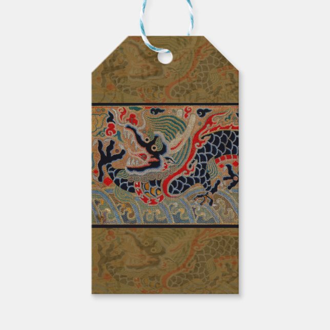 Kinesisk Dragon Symbol Antique Asian Presentetikett (Framsidan)