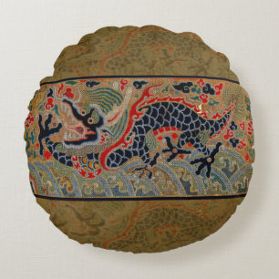 Kinesisk Dragon Symbol Antique Asian Rund Kudde