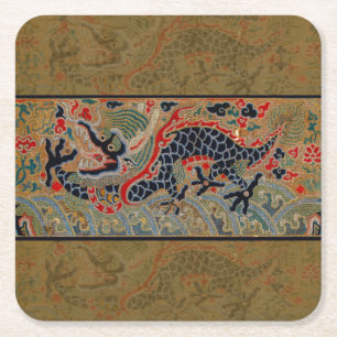 Kinesisk Dragon Symbol Antique Asian Underlägg Papper Kvadrat