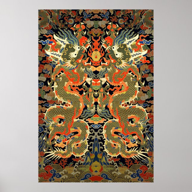 Kinesisk dragonfärgad broderi poster (Framsidan)