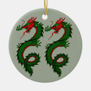 Kinesisk dragonornament julgransprydnad keramik