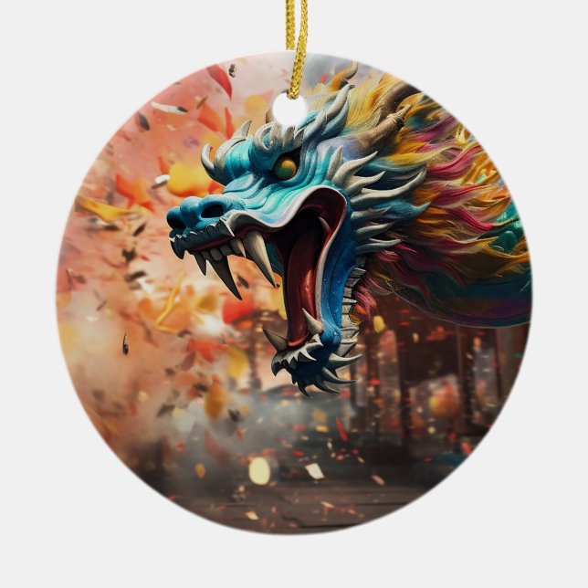 Kinesisk dragonsymbol 2024 julgransprydnad keramik (Framsidan)