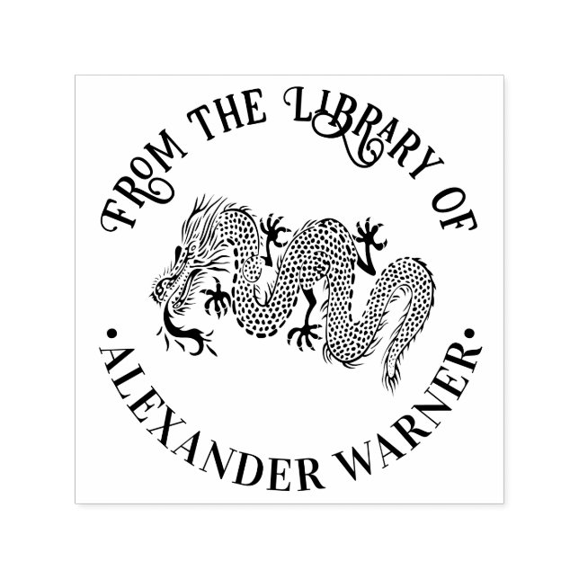 Kinesisk Drak Loong #1 Rund Biblioteksbok Namn Självfärgande Stämpel (Design)