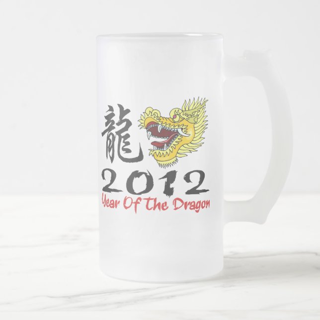 Kinesisk drake 2012 för nytt år frostat ölglas (Höger)