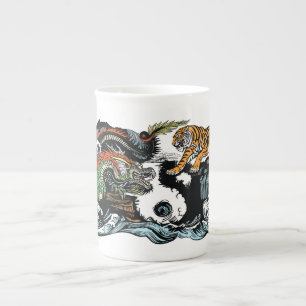 Kinesisk drake kontra tigerben china mugg benporslin mugg