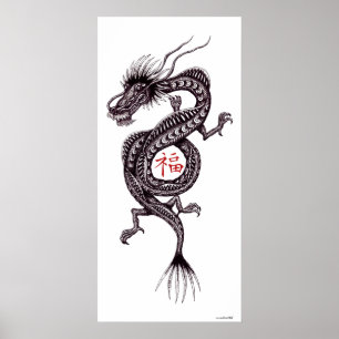 Kinesisk drake med affischen för lycka poster