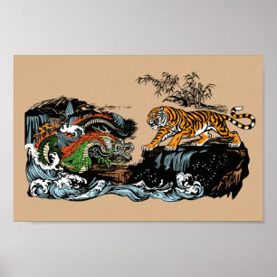 Kinesisk drake och tiger poster