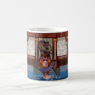 Kinesisk drake- och tigermugg, år av tigern kaffemugg