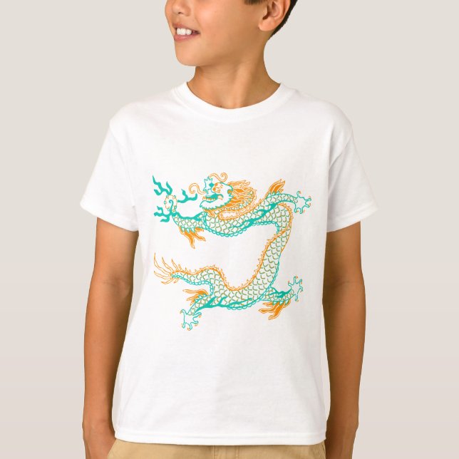 Kinesisk drake (orange aqua) tee shirt (Framsida)