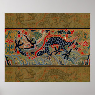 Kinesisk drakesymbol antikt asiatiskt poster