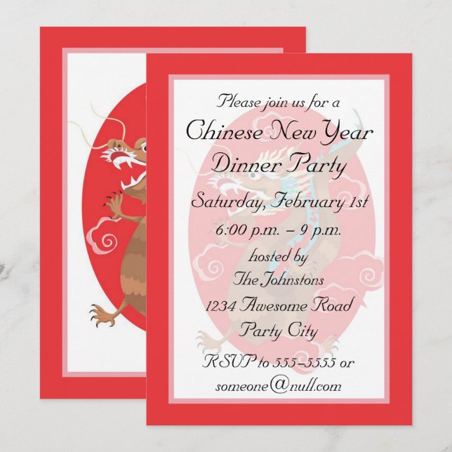 Kinesisk drakinbjudan inbjudningar (Fram/baksida)