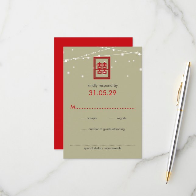 Kinesisk Dubbla Bröllop Happity Fairy Ljus OSA Kort (Fram/Back In Situ)