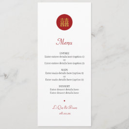 Kinesisk Dubbla Happy Red Guld Bröllop Menu Meny