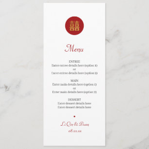 Kinesisk Dubbla Happy Red Guld Bröllop Menu Meny