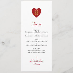 Kinesisk Dubbla Happy Red Guld Bröllop Menu Meny