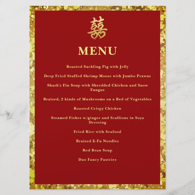 Kinesisk dubbla lycka hjärta - formell röd meny (Framsida)
