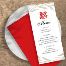 Kinesisk Elegant Beige Löv Bröllop Menu